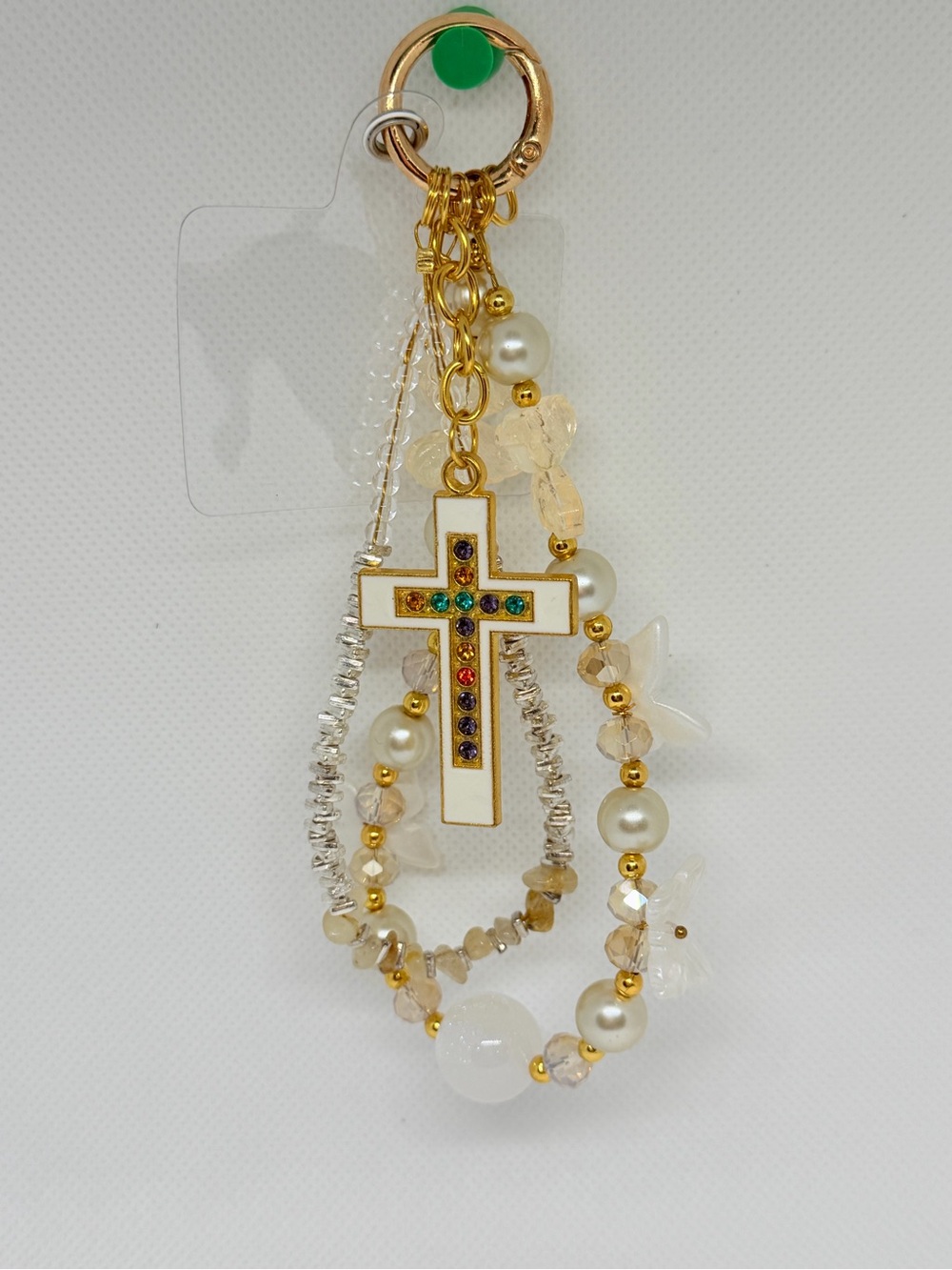 Gold Multicolor Crystal Cross Keychain / Phone Chain